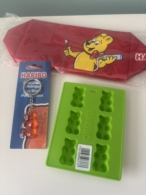 Neu Haribo Artikel Gummibärchen Schlüsselanhänger - Form & Kulturbeutel - Waschbeutel Original Merch