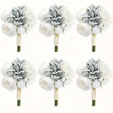 White Pre-Made Bridesmaids Bouquets Set of 6-7 inch Small Rustic Aritificial ...