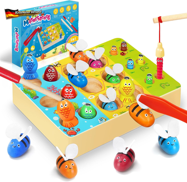 Motorikspielzeug Ab 2 Jahre 3-In-1 Magnetisches Angelspiel Holzspiele FüR Kinder-image