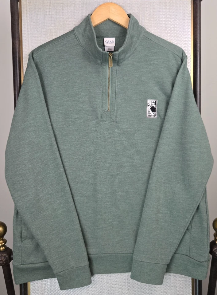 GEAR x LODGE TORREY PINES Hombres XL 1/4 Cremallera Sudadera Verde Algodón/Poliéster Bolsillos Foto 3 de 4