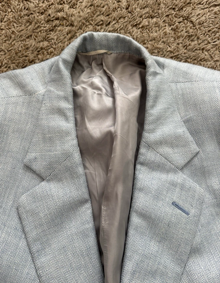 Abrigo deportivo ejecutivo Tom James 54R para hombre 100 % seda bebé azul espiga Foto 4 de 4