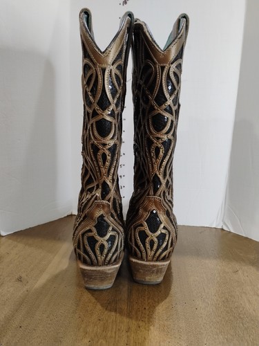 Corral Western Boots- C3513 Ladies Size 7medium Gold/Bronze With Black Sequins - Picture 4 of 20