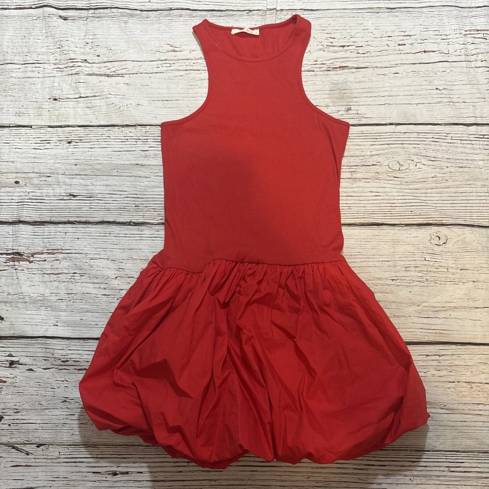 Vestido para mujer dobladillo burbuja sin mangas rojo talla S Foto 2 de 4