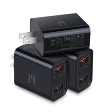Dual USB Wall Charger, 3 Pack 30W 2 Ports Adaptive Fast Charging Block Quick ...