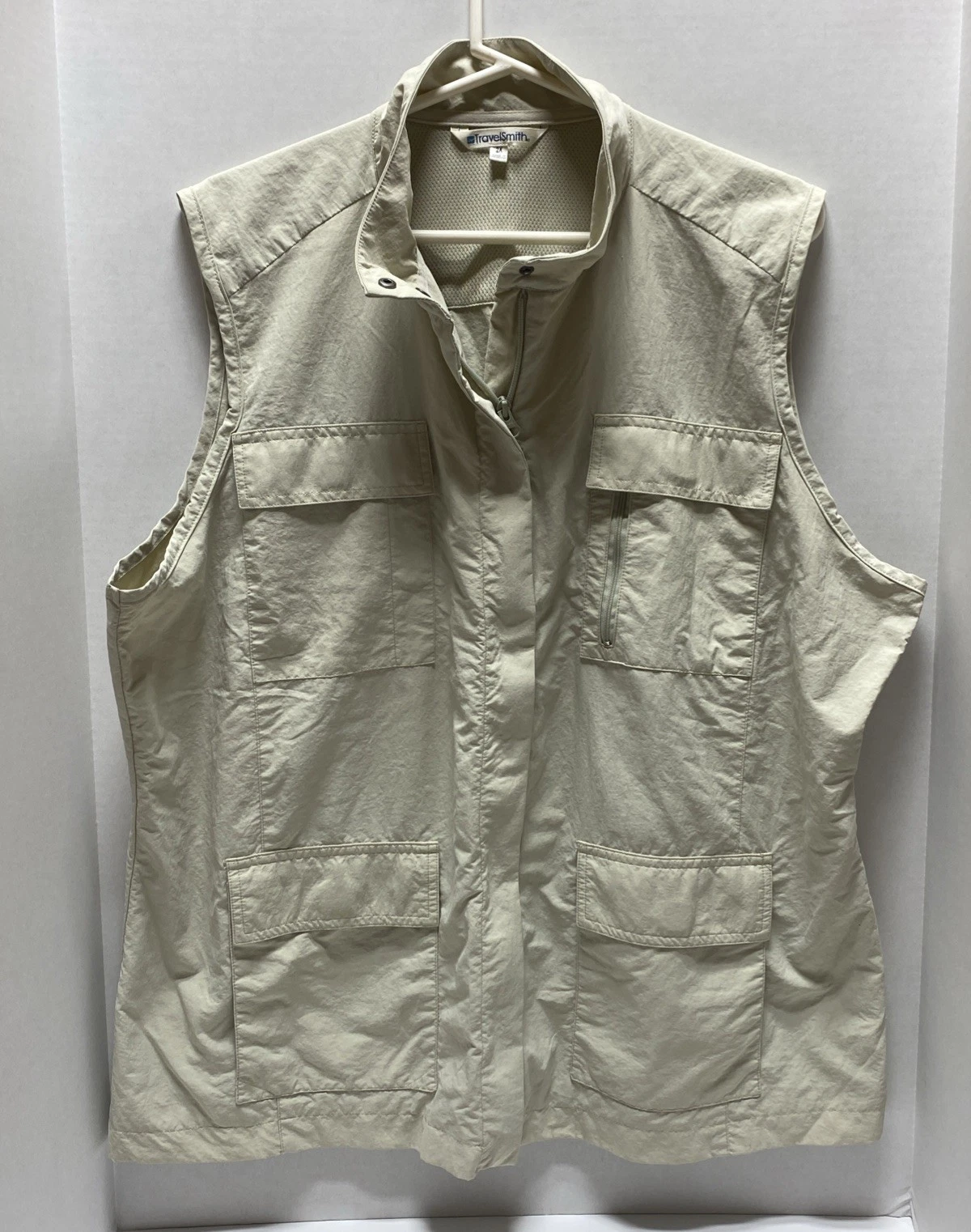 Travel Smith Mens Traveler Voyager Vest Nylon Zip Front 9 Pockets Khaki 2X