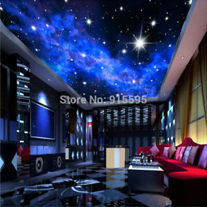 3d Wallpaper Mural Night Clouds Star Sky Wall Paper Background Interior Ceiling