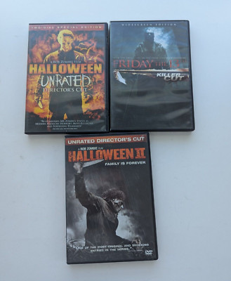 LOT OF 3 Horror DVD Video Halloween 1 & 2 Friday The 13th Killer Cut