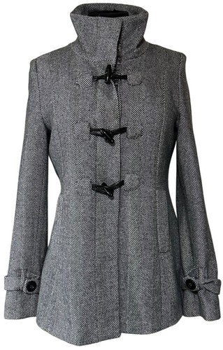 Coffeeshop Brand Gray Peacoat Chevron Print Poly Wool Blend Junior Size S (READ) - Picture 1 of 21