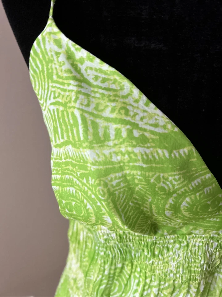 Vestido Fiori di Zucca Talla 4 Para Mujer Seda Verde Lima Mosaico Fluido Gasa Cremallera Foto 3 de 4