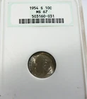 1954-S Roosevelt Dime NGC MS67  10 Cents