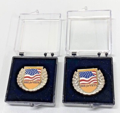 #ad 2 Support the Troops quot;BEE For VETSquot; Trucker Cowboy Baseball Cap Hat Collar Pins $15.83