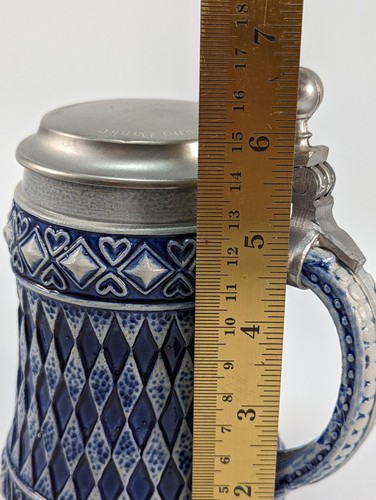 Rein Zinn Lidded Beer Stein Original Gerz Bavarian Flag Germany Pewter Lid - 第 11/15 張圖片