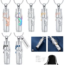 Hummingbird Bellflower Cylinder Urn Pendant Necklace for Cremation Ashes Jewelry