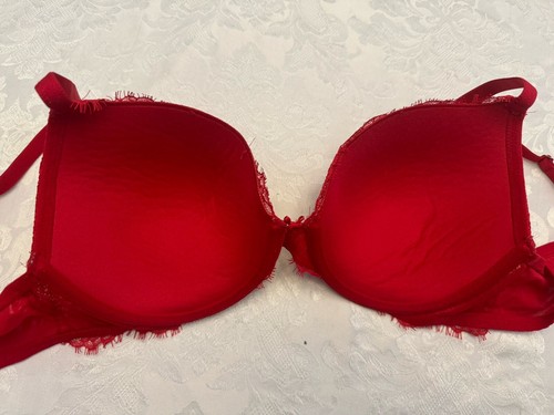 Victoria’s Secret Dream Angels Bra Lined Perfect Coverage Red Lace Size 32DD - Picture 6 of 8