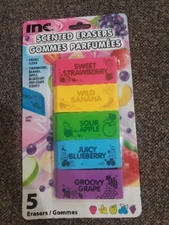 INC. Five Scented Erasers Strawberrry Banana Apple Blueberry Grape Latex Free