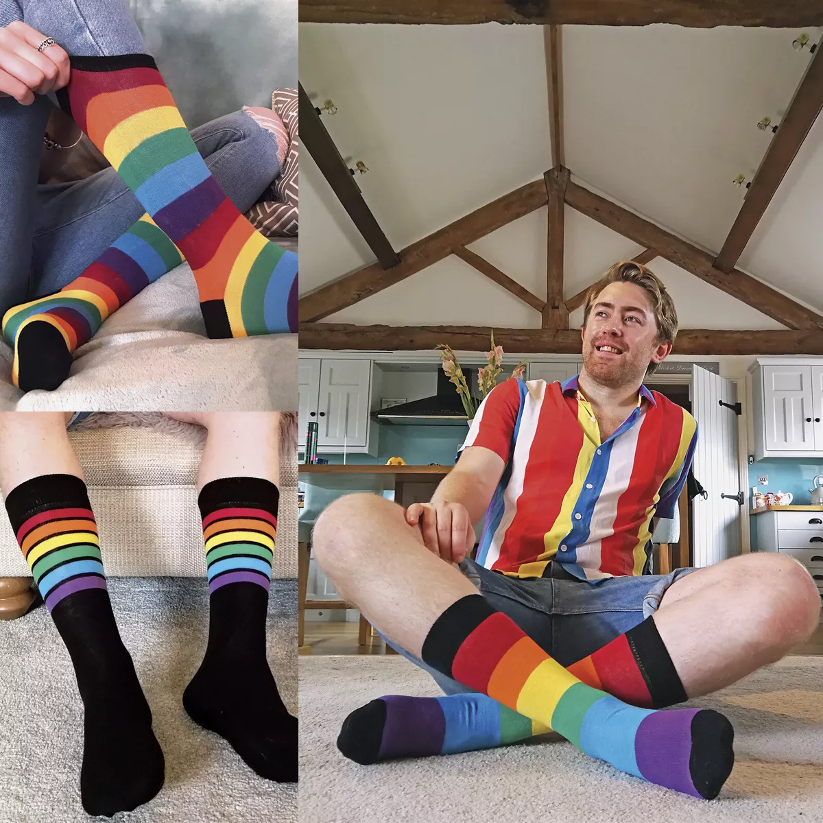 Sock Snob - 3 Pack Mens Womens Colorful Striped Cotton Dress Crew Rainbow Socks eBay