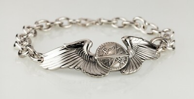 Rare 1942 US Air Force Navigator Wings Sterling Silver Bracelet Up To 9 ...