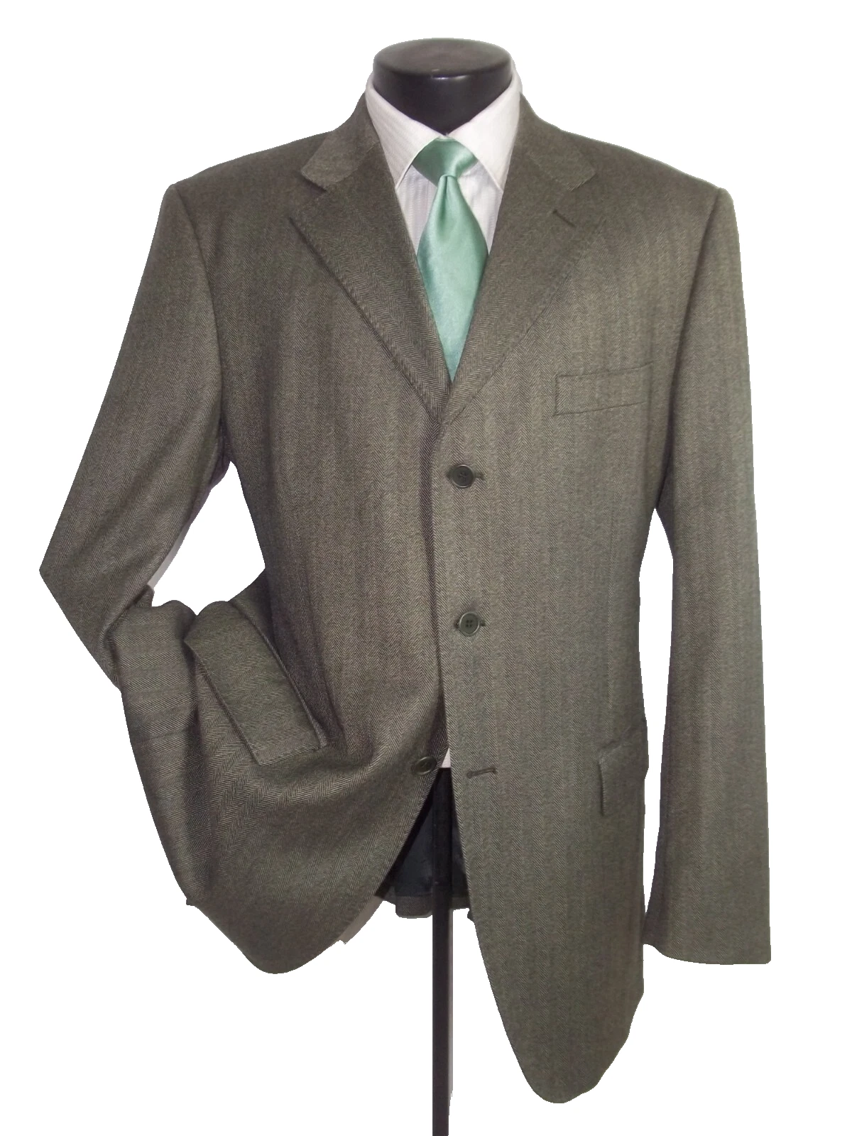 Ermenegildo Zegna Cloth grayish olive herringbone 3Button wool Jacket Coat 44R
