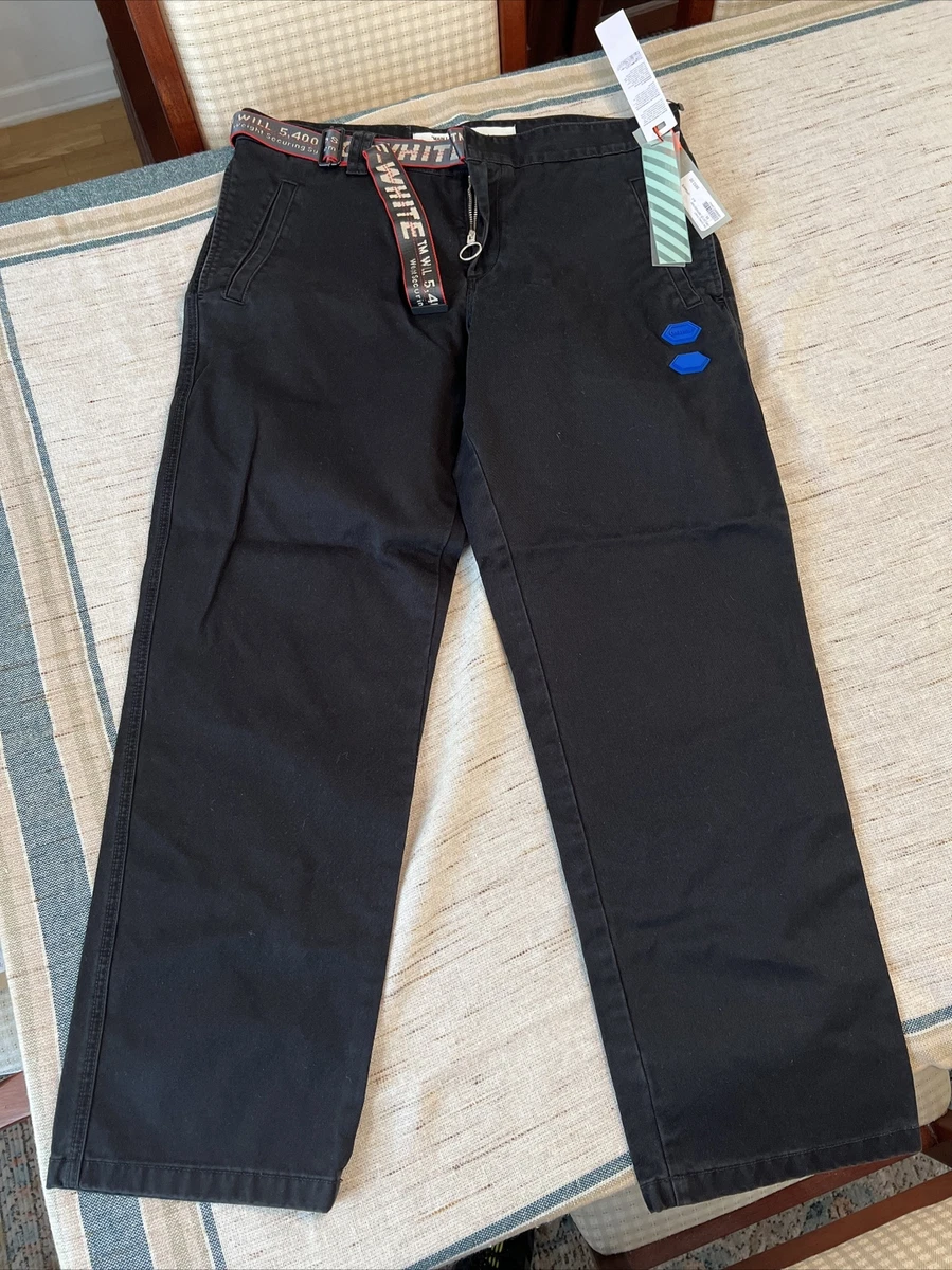 NWT OFF WHITE c o VIRGIL ABLOH Black Chino Pants DS Blue Logo Size 36 635