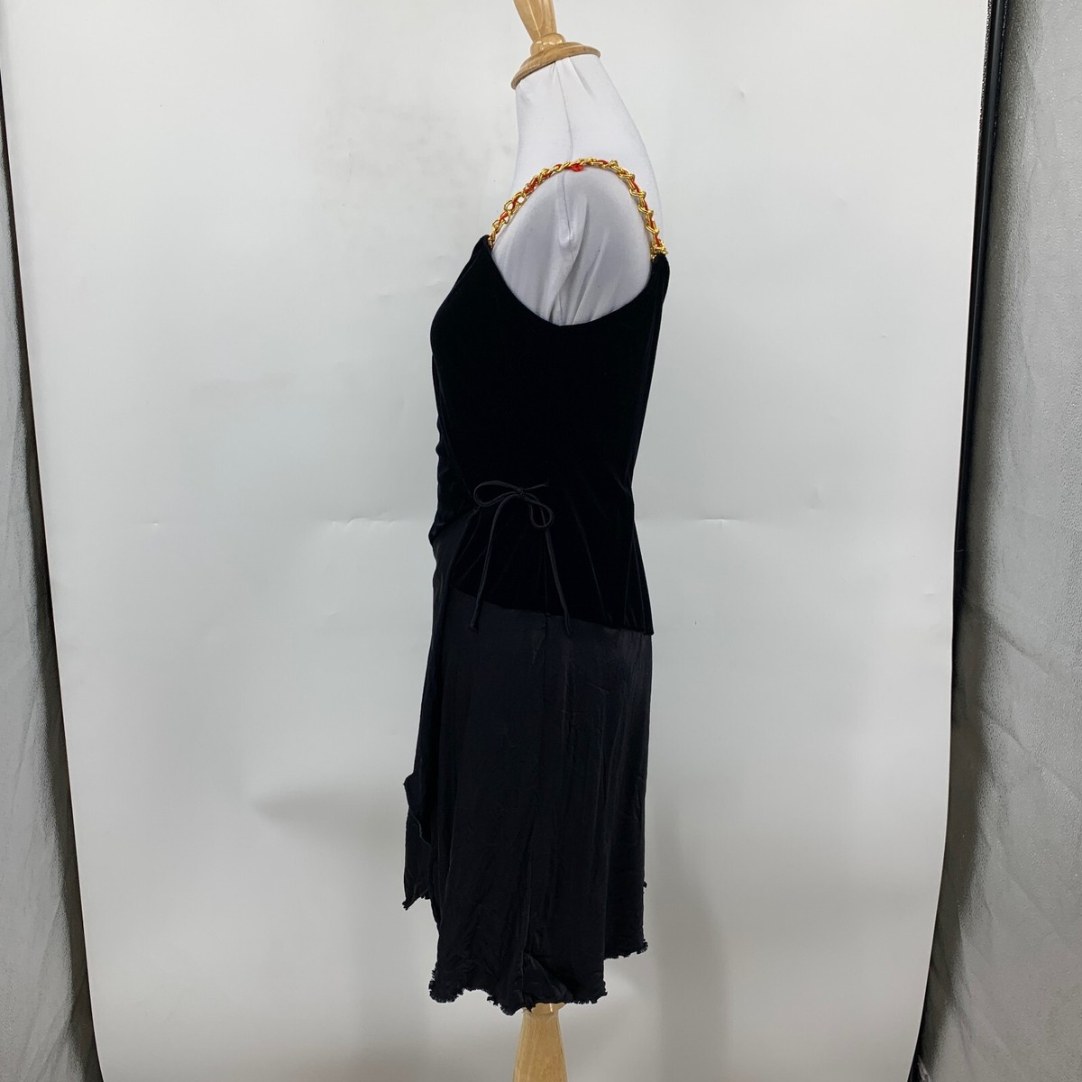 Vintage Bebe Dress Womens Small Black Velvet Gold Chain Strap Asymmetrical  Wrap | eBay
