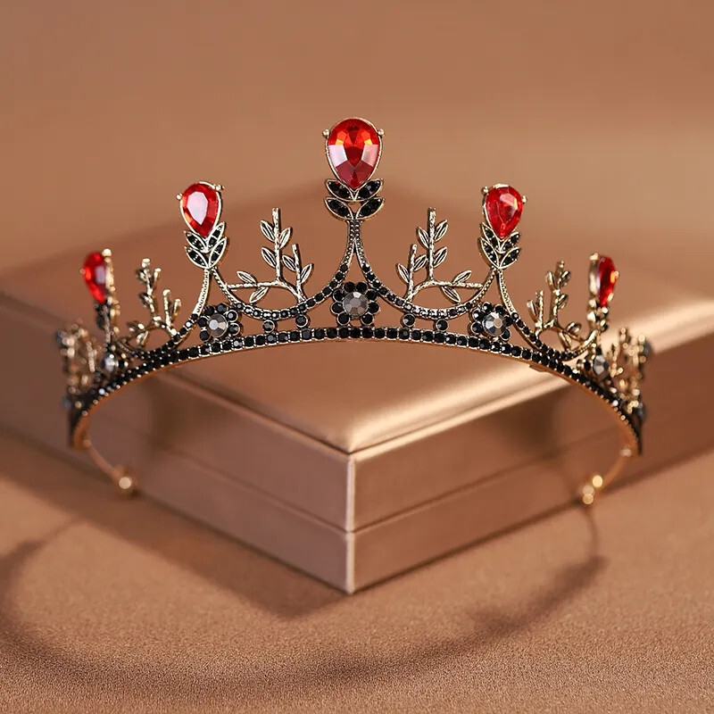 RED♔TIARAさま♡ Vintage Baroque Goth Black Red Tiara Crown Princess Queen bridal