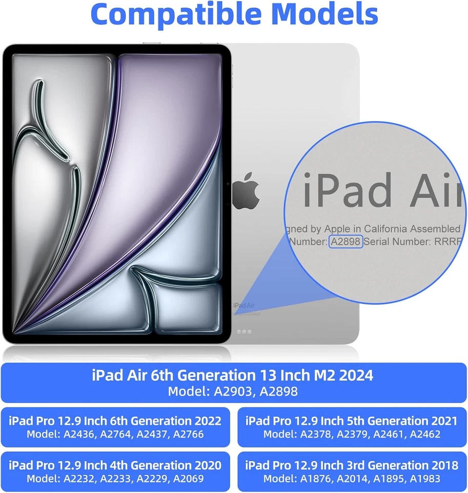 Keyboard Case for 13" M2 2024 iPad Air 6th Gen & 2022 Pro 12.9", Black - Image 2 of 4