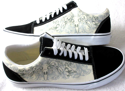 Vans Men's Old Skool Raven Skull Black True White Canvas Suede Shoes Size 9.5