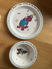 Vintage Barney The Dinosaur 1992 2pc Plate  Bowl