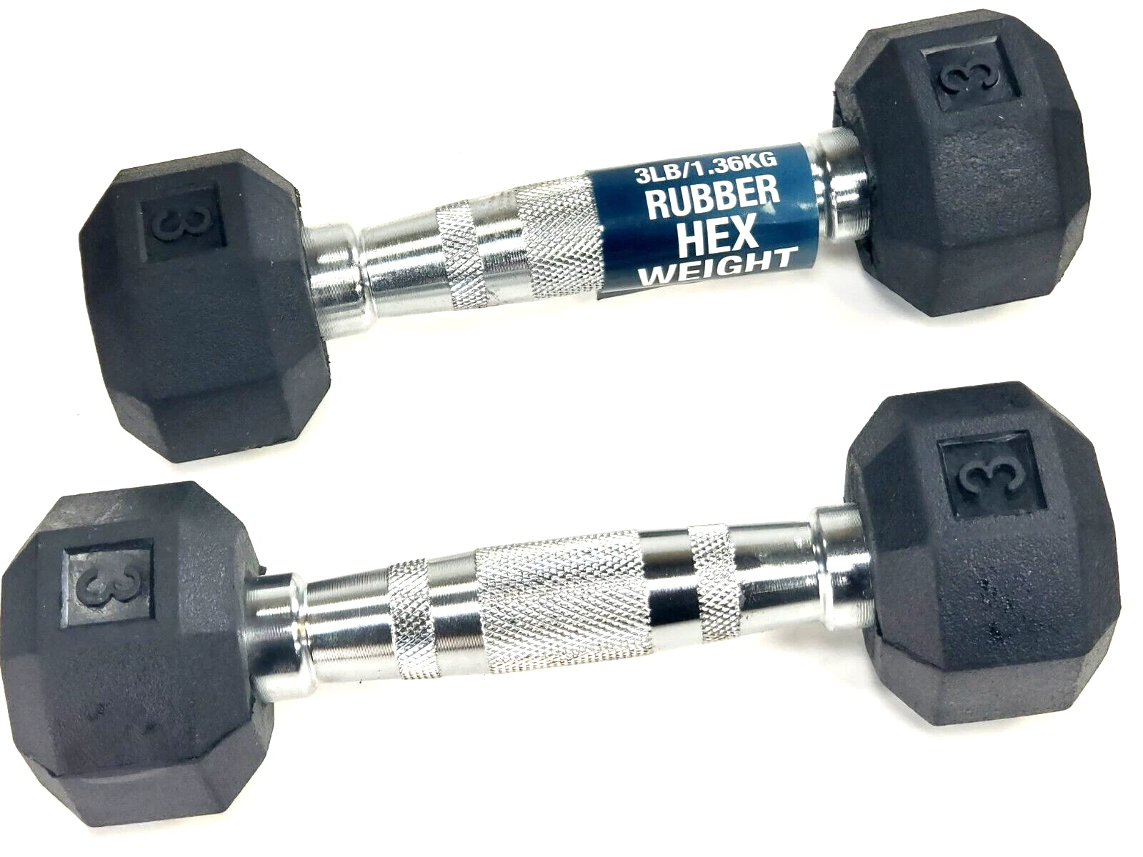 1 Pair - RUBBER HEX WEIGHT 3-POUND DUMBELL, Set of 2