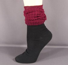 Dk Red Black thin knit slouch slouchy scrunch womens ladies boot socks 9-11 size