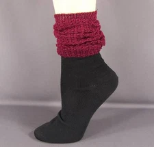 Dk Red Black thin knit slouch slouchy scrunch womens ladies boot socks 9-11 size