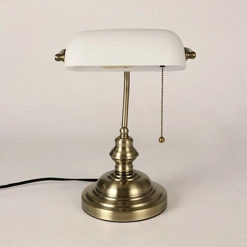 Matte White Glass Bankers Desk Lamp with Pull Chain Switch,Satin Brass Finish - image 4 of 4