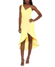 XSCAPE Women's Yellow Ruffled High-Low Midi Sheath Dress - 6 - Yellow