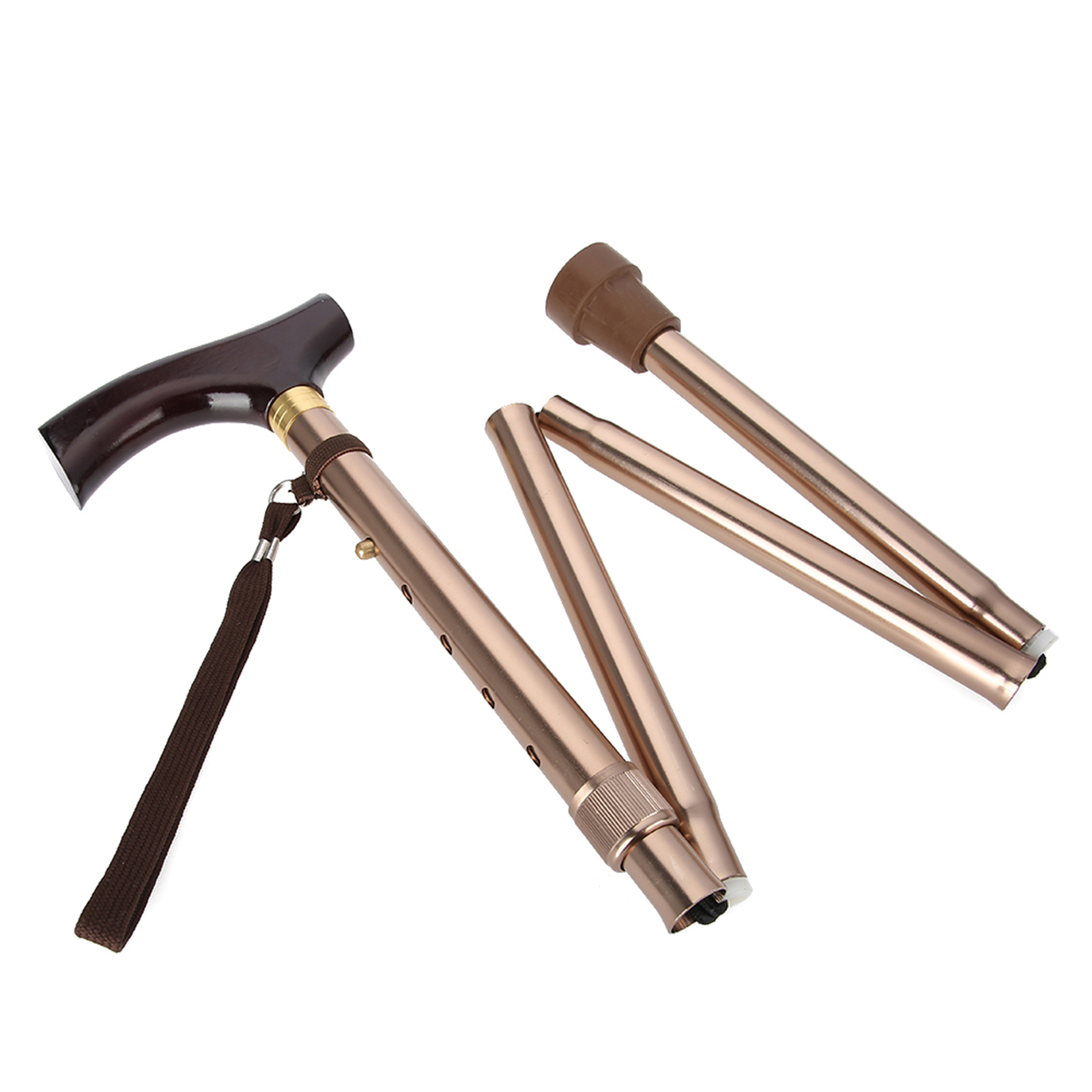 Wooden Handle Foldable Elderly Safety Walking Stick Guide Blind Cane