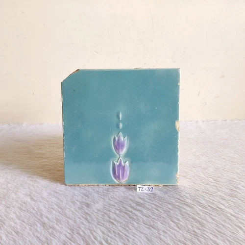 Antique Floral Raised Architecture Furniture Tile Blue Lavender England Old CT23