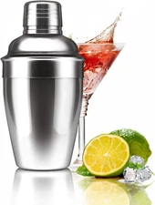 Zrorgons Stainless Steel Cocktail Shaker - Classic Martini Mixer with Built-In S