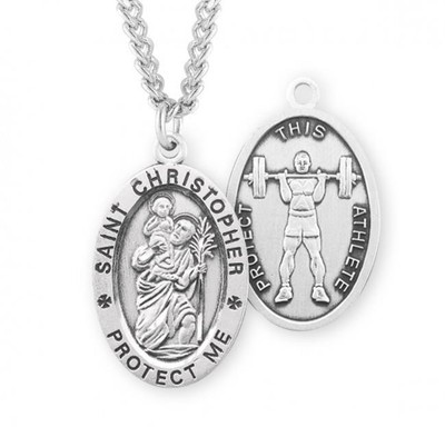 Saint Christopher Sterling Silver Weight Lifting Male Athlete Medal 1 ...