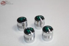 Green Diamond Tire Air Valve Stem Cap Cover Set Hot Rat Street Rod Custom Truck