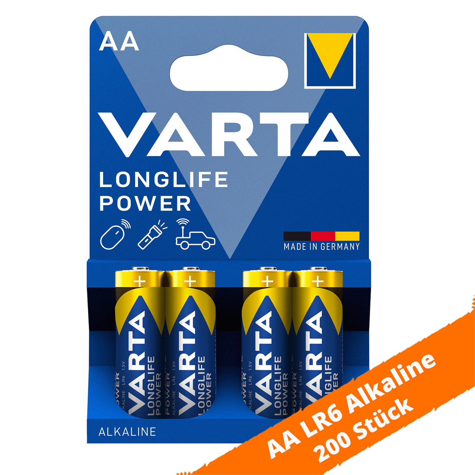 Thumbnail - 200 X Varta Aa Mignon Lr6 4906 Mn1500 Alkaline Longlife Power Batterie