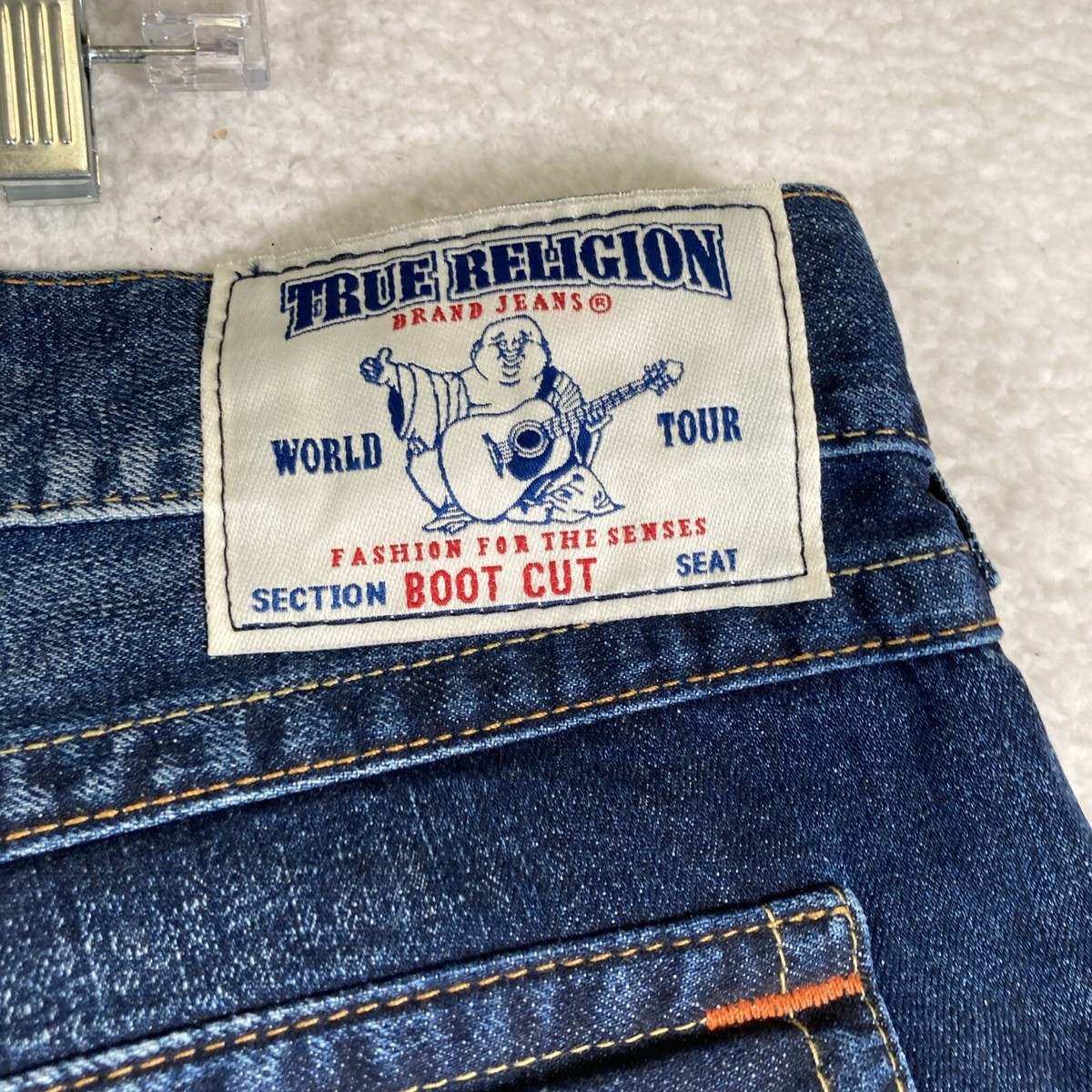 NWT True Religion Men's Boot Cut Blue Denim Baggy Jeans, Size 42