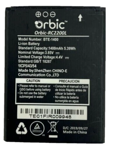 Nueva batería original OEM BTE-1400 para Verizon Orbic Journey V RC2200L 1400mAh Foto 3 de 4