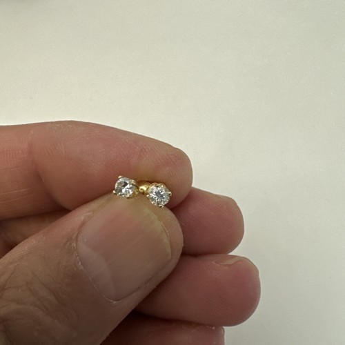 14k Yellow Gold Screw back Diamond Stud Earrings - Picture 7 of 11