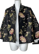 Mark Heister  Silk Jacket Black Embroidery Open Front Retro  Vintage Size S