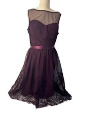 Eliza J Womens Size Large Purple Floral Lace Sleeveless Fit &Flare Dress Lined