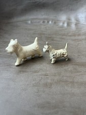 Two Vintage Mini Terrier Scottie Dog Figurines Cast Metal And Hard Plastic Japan