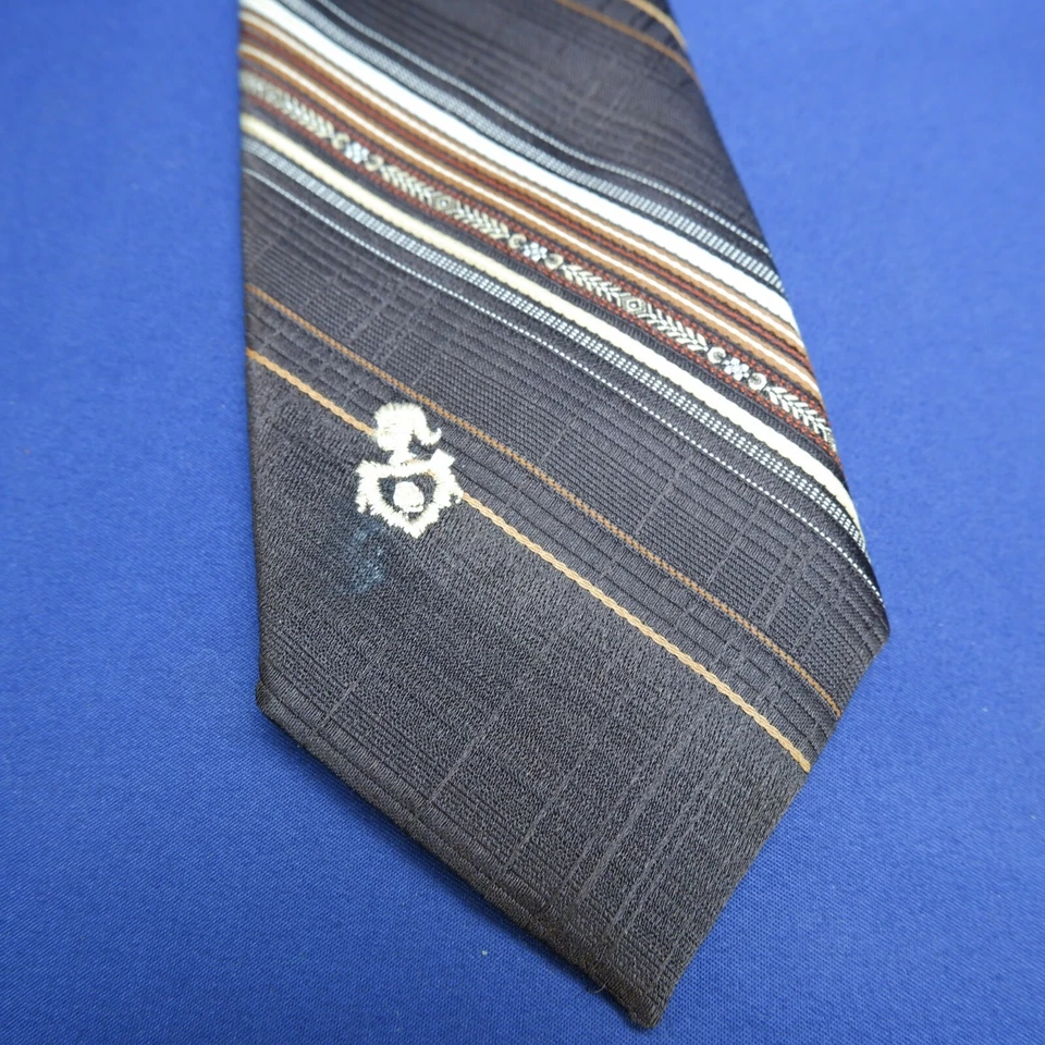 Corbata vintage marrón a rayas Via Re de poliéster para hombre Foto 2 de 3