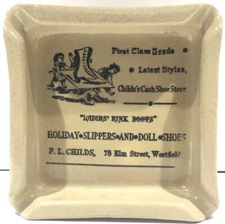 Moira Pottery England Heavy Stoneware Advertising Ashtray Ladies Rink Boots