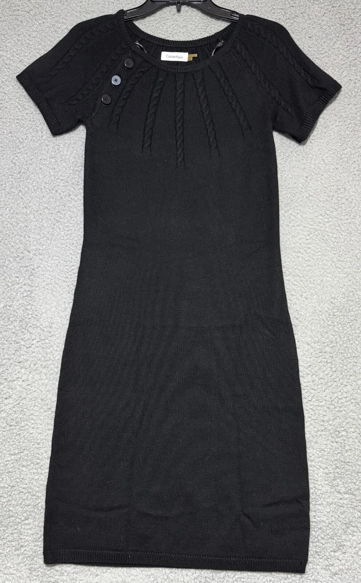 calvin klein short sleeve sweater dress Calvin Klein Cowl Neck Ribbed Knit Sweater Dress Cap Sleeves Gray Size Medium