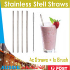 Au 4pc Stainless Steel Straws Brush Metal Drinking Straw Bent Reusable Washable