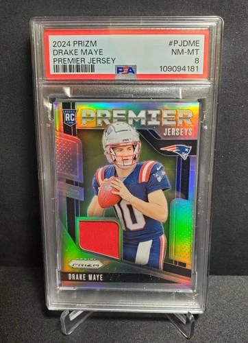 2024 Prizm Drake Maye RC Premier Jersey Silver Prizm PSA 8 New England Patriots